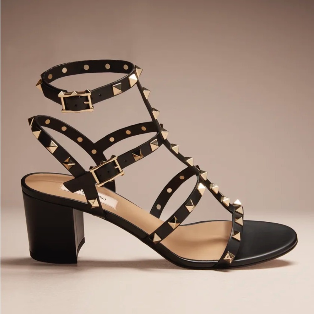 Valentino Garavani Rockstud Leather 60mm City Sandals in Black/Nero